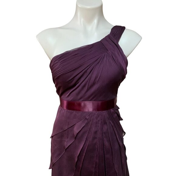 Vintage Y2K One Shoulder Chiffon Ruffle Maxi Dress Gown Mauve Purple Size 2 / XS - Picture 2 of 9